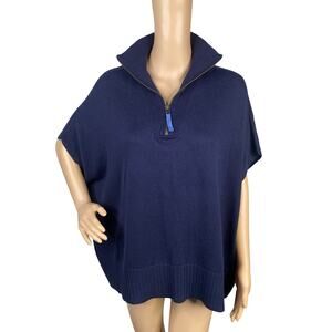 Lilla P $248 Minimalist Navy Blue Cotton Modal 1/2 Zip Poncho Tunic Sweater OS
